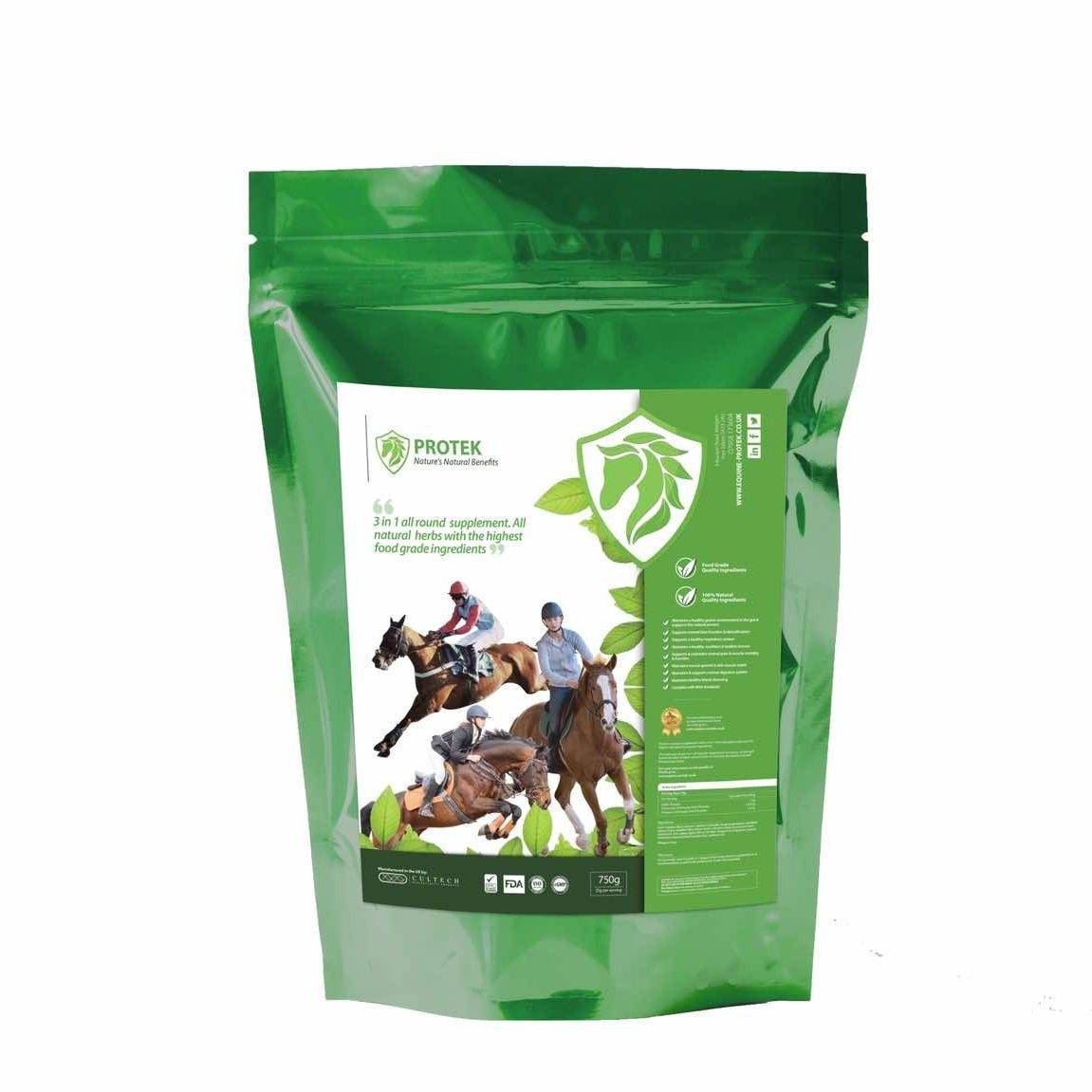 Protek green herbal supplement pouch with horses